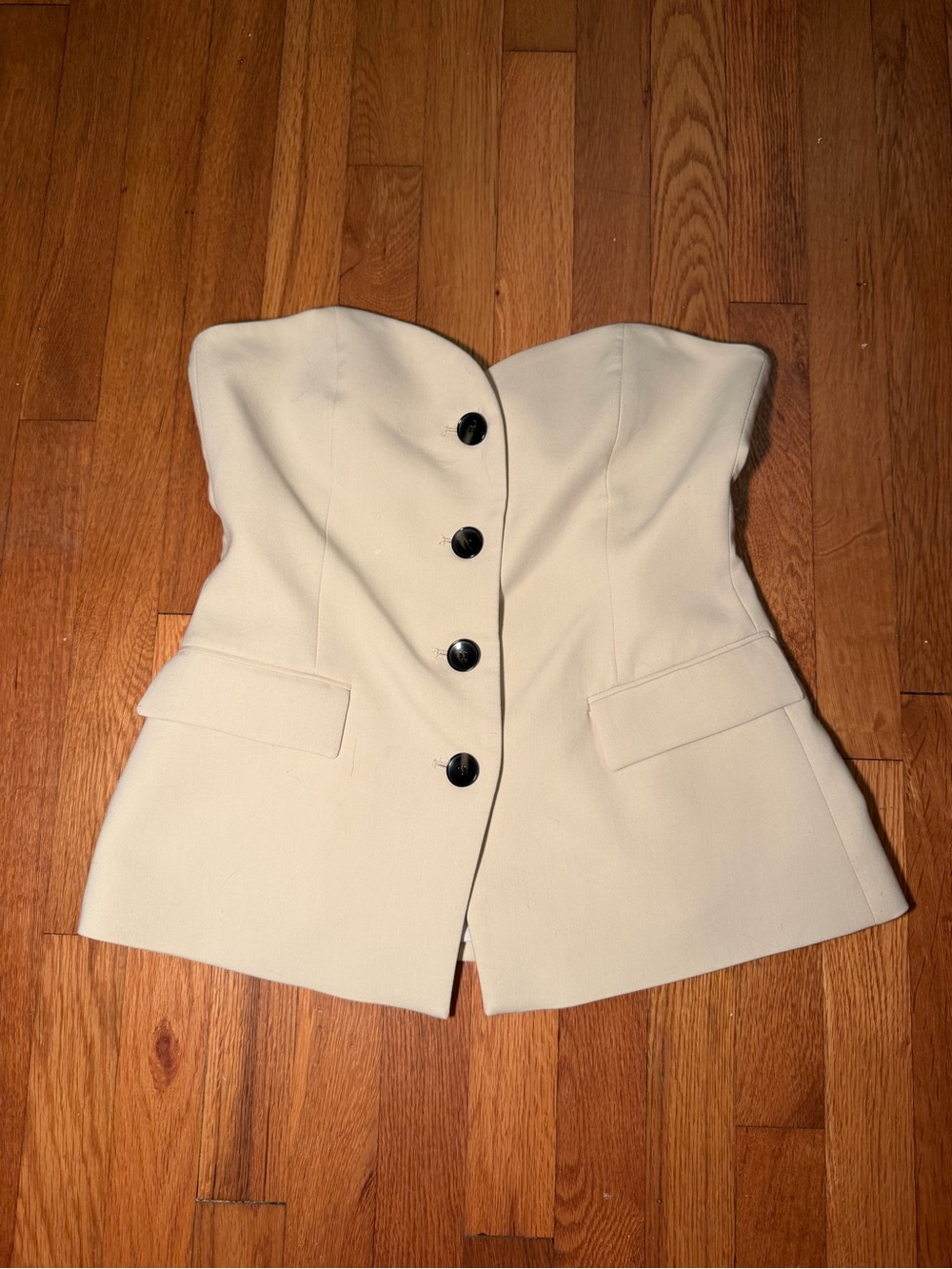 Zara Cream Strapless Button-Front Bustier Top